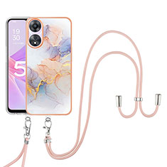 Funda Silicona Gel Goma Patron de Moda Carcasa con Acollador Cordon Lanyard YB3 para Oppo A78 5G Purpura Claro