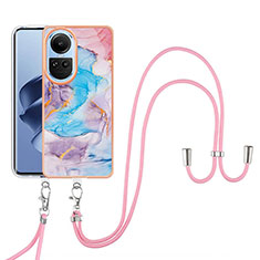 Funda Silicona Gel Goma Patron de Moda Carcasa con Acollador Cordon Lanyard YB3 para Oppo Reno10 Pro 5G Azul