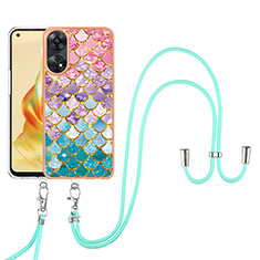 Funda Silicona Gel Goma Patron de Moda Carcasa con Acollador Cordon Lanyard YB3 para Oppo Reno8 T 4G Vistoso