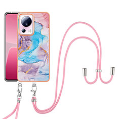 Funda Silicona Gel Goma Patron de Moda Carcasa con Acollador Cordon Lanyard YB3 para Xiaomi Civi 2 5G Azul