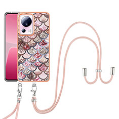 Funda Silicona Gel Goma Patron de Moda Carcasa con Acollador Cordon Lanyard YB3 para Xiaomi Civi 2 5G Marron