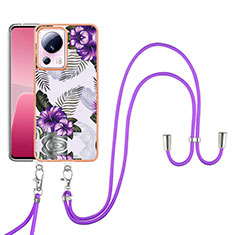 Funda Silicona Gel Goma Patron de Moda Carcasa con Acollador Cordon Lanyard YB3 para Xiaomi Civi 2 5G Morado