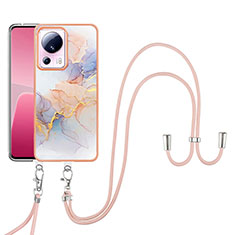 Funda Silicona Gel Goma Patron de Moda Carcasa con Acollador Cordon Lanyard YB3 para Xiaomi Civi 2 5G Purpura Claro