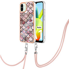 Funda Silicona Gel Goma Patron de Moda Carcasa con Acollador Cordon Lanyard YB3 para Xiaomi Poco C50 Marron