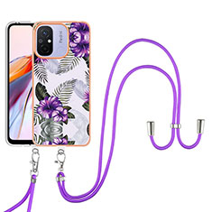 Funda Silicona Gel Goma Patron de Moda Carcasa con Acollador Cordon Lanyard YB3 para Xiaomi Poco C55 Morado