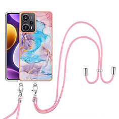 Funda Silicona Gel Goma Patron de Moda Carcasa con Acollador Cordon Lanyard YB3 para Xiaomi Poco F5 5G Azul