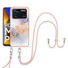 Funda Silicona Gel Goma Patron de Moda Carcasa con Acollador Cordon Lanyard YB3 para Xiaomi Poco M4 Pro 4G Purpura Claro