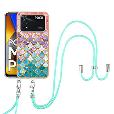 Funda Silicona Gel Goma Patron de Moda Carcasa con Acollador Cordon Lanyard YB3 para Xiaomi Poco M4 Pro 4G Vistoso