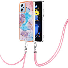 Funda Silicona Gel Goma Patron de Moda Carcasa con Acollador Cordon Lanyard YB3 para Xiaomi Poco X4 GT 5G Azul