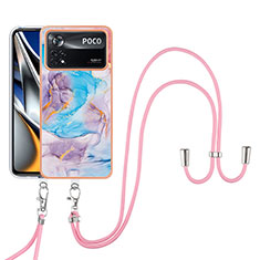 Funda Silicona Gel Goma Patron de Moda Carcasa con Acollador Cordon Lanyard YB3 para Xiaomi Poco X4 Pro 5G Azul