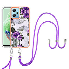 Funda Silicona Gel Goma Patron de Moda Carcasa con Acollador Cordon Lanyard YB3 para Xiaomi Poco X5 5G Morado