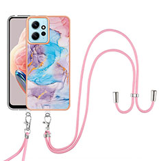 Funda Silicona Gel Goma Patron de Moda Carcasa con Acollador Cordon Lanyard YB3 para Xiaomi Redmi Note 12 4G Azul