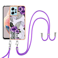 Funda Silicona Gel Goma Patron de Moda Carcasa con Acollador Cordon Lanyard YB3 para Xiaomi Redmi Note 12 4G Morado