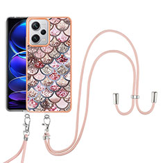 Funda Silicona Gel Goma Patron de Moda Carcasa con Acollador Cordon Lanyard YB3 para Xiaomi Redmi Note 12 Explorer Marron