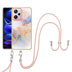 Funda Silicona Gel Goma Patron de Moda Carcasa con Acollador Cordon Lanyard YB3 para Xiaomi Redmi Note 12 Pro+ Plus 5G Purpura Claro