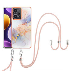 Funda Silicona Gel Goma Patron de Moda Carcasa con Acollador Cordon Lanyard YB3 para Xiaomi Redmi Note 12 Turbo 5G Purpura Claro