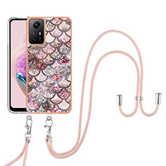 Funda Silicona Gel Goma Patron de Moda Carcasa con Acollador Cordon Lanyard YB3 para Xiaomi Redmi Note 12S Marron