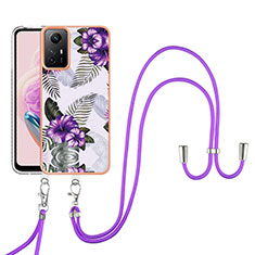 Funda Silicona Gel Goma Patron de Moda Carcasa con Acollador Cordon Lanyard YB3 para Xiaomi Redmi Note 12S Morado