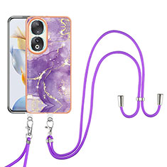 Funda Silicona Gel Goma Patron de Moda Carcasa con Acollador Cordon Lanyard YB5 para Huawei Honor 90 5G Morado