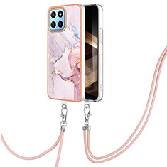 Funda Silicona Gel Goma Patron de Moda Carcasa con Acollador Cordon Lanyard YB5 para Huawei Honor X8b Rosa