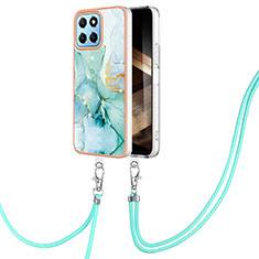 Funda Silicona Gel Goma Patron de Moda Carcasa con Acollador Cordon Lanyard YB5 para Huawei Honor X8b Verde