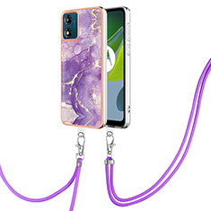 Funda Silicona Gel Goma Patron de Moda Carcasa con Acollador Cordon Lanyard YB5 para Motorola Moto E13 Morado