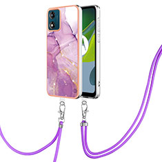 Funda Silicona Gel Goma Patron de Moda Carcasa con Acollador Cordon Lanyard YB5 para Motorola Moto E13 Purpura Claro