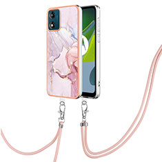 Funda Silicona Gel Goma Patron de Moda Carcasa con Acollador Cordon Lanyard YB5 para Motorola Moto E13 Rosa