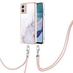 Funda Silicona Gel Goma Patron de Moda Carcasa con Acollador Cordon Lanyard YB5 para Motorola Moto G53 5G Blanco