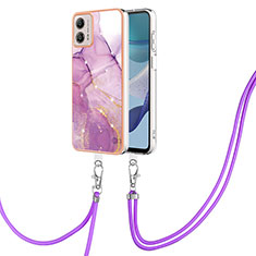 Funda Silicona Gel Goma Patron de Moda Carcasa con Acollador Cordon Lanyard YB5 para Motorola Moto G53j 5G Purpura Claro