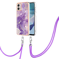 Funda Silicona Gel Goma Patron de Moda Carcasa con Acollador Cordon Lanyard YB5 para Motorola Moto G53y 5G Morado