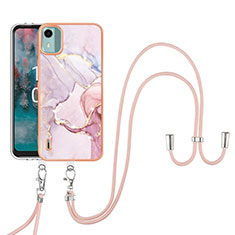 Funda Silicona Gel Goma Patron de Moda Carcasa con Acollador Cordon Lanyard YB5 para Nokia C12 Pro Rosa