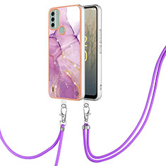 Funda Silicona Gel Goma Patron de Moda Carcasa con Acollador Cordon Lanyard YB5 para Nokia C31 Blanco