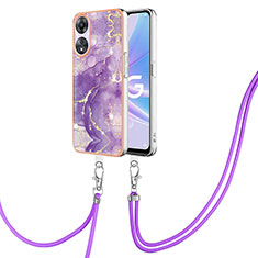 Funda Silicona Gel Goma Patron de Moda Carcasa con Acollador Cordon Lanyard YB5 para Oppo A58 5G Morado