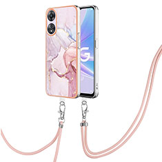 Funda Silicona Gel Goma Patron de Moda Carcasa con Acollador Cordon Lanyard YB5 para Oppo A58 5G Purpura Claro