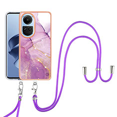 Funda Silicona Gel Goma Patron de Moda Carcasa con Acollador Cordon Lanyard YB5 para Oppo Reno10 5G Purpura Claro