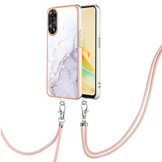 Funda Silicona Gel Goma Patron de Moda Carcasa con Acollador Cordon Lanyard YB5 para Oppo Reno8 T 4G Blanco