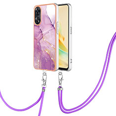 Funda Silicona Gel Goma Patron de Moda Carcasa con Acollador Cordon Lanyard YB5 para Oppo Reno8 T 4G Purpura Claro