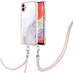 Funda Silicona Gel Goma Patron de Moda Carcasa con Acollador Cordon Lanyard YB5 para Samsung Galaxy A04 4G Blanco