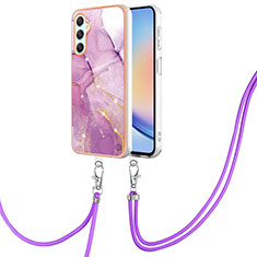 Funda Silicona Gel Goma Patron de Moda Carcasa con Acollador Cordon Lanyard YB5 para Samsung Galaxy A24 4G Purpura Claro