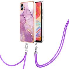 Funda Silicona Gel Goma Patron de Moda Carcasa con Acollador Cordon Lanyard YB5 para Samsung Galaxy F04 Purpura Claro