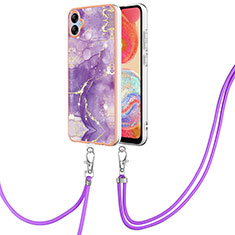 Funda Silicona Gel Goma Patron de Moda Carcasa con Acollador Cordon Lanyard YB5 para Samsung Galaxy M04 Morado