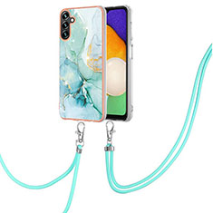 Funda Silicona Gel Goma Patron de Moda Carcasa con Acollador Cordon Lanyard YB5 para Samsung Galaxy Quantum4 5G Verde