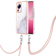 Funda Silicona Gel Goma Patron de Moda Carcasa con Acollador Cordon Lanyard YB5 para Xiaomi Civi 2 5G Blanco