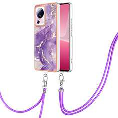 Funda Silicona Gel Goma Patron de Moda Carcasa con Acollador Cordon Lanyard YB5 para Xiaomi Civi 2 5G Morado