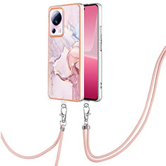 Funda Silicona Gel Goma Patron de Moda Carcasa con Acollador Cordon Lanyard YB5 para Xiaomi Civi 2 5G Rosa