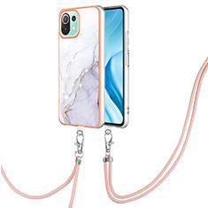 Funda Silicona Gel Goma Patron de Moda Carcasa con Acollador Cordon Lanyard YB5 para Xiaomi Mi 11 Lite 4G Blanco