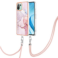 Funda Silicona Gel Goma Patron de Moda Carcasa con Acollador Cordon Lanyard YB5 para Xiaomi Mi 11 Lite 5G NE Rosa