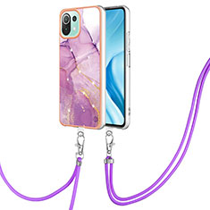 Funda Silicona Gel Goma Patron de Moda Carcasa con Acollador Cordon Lanyard YB5 para Xiaomi Mi 11 Lite 5G Purpura Claro