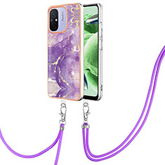 Funda Silicona Gel Goma Patron de Moda Carcasa con Acollador Cordon Lanyard YB5 para Xiaomi Poco C55 Morado